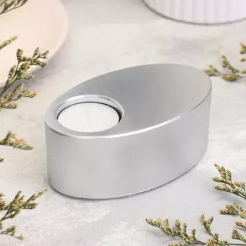 Подсвечник "Узкий овал. Мрамор" из гипса,11,5х7х4см,серебро