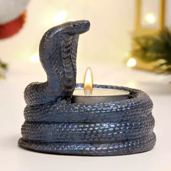 Подсвечник "Змея кобра" синий лунный, 8х5см
