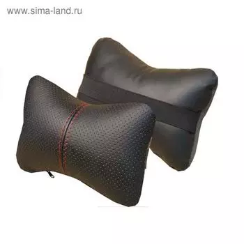Подушка автомобильная, для шеи, экокожа, черный/красный