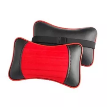 Подушка автомобильная косточка, на подголовник, Monaco, экокожа-велюр, чёрный/красный