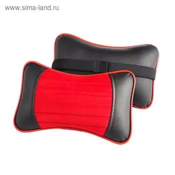 Подушка автомобильная, для шеи Monaco, экокожа-велюр, черный/красный, 2 шт