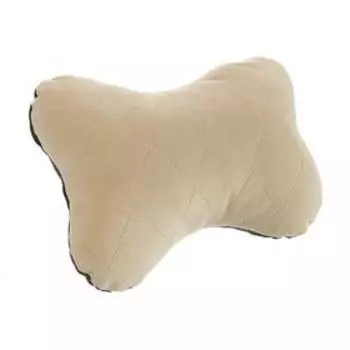 Подушка автомобильная косточка, на подголовник, велюр, бежевый, ромб, 16 х 24 см