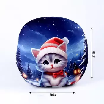 Новогодняя подушка круглая «Котёнок в шапке», на новый год