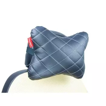 Подушка под шею « XL ЭКОКОЖА РОМБ», черно-серая