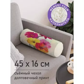 Подушка валик «Цветочная картина маслом, декоративная, размер 16х45 см