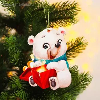 Ёлочная игрушка - подвеска деревянная «Новый год! Белый мишка»