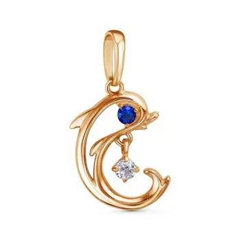 Подвеска "Дельфин", розовое золочение, цвет бело-синий