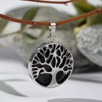 Подвеска дерево в круге "Агат чёрный"