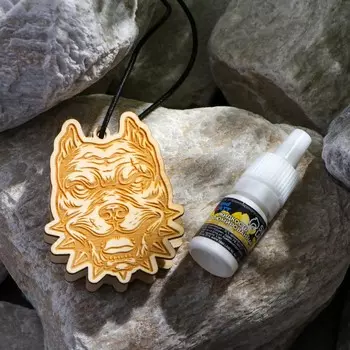 Подвеска деревянная Питбуль + аромамасло Ваниль 5 мл, Зип-лок