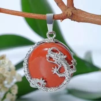 Подвеска дракон (символ долголетия) "Яшма красная" круг