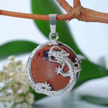 Подвеска дракон (символ долголетия) "Яшма шоколадная" круг