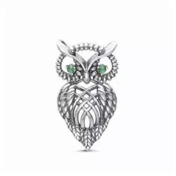 Подвеска "Филин", посеребрение с оксидированием, цвет зелёный