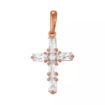 Подвеска "Крест" кристалл, позолота