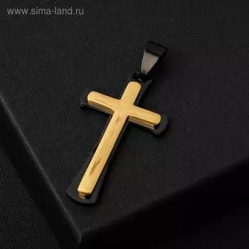 Подвеска "Крест" стальной, двойной, цвет чёрно-золотой, L=5,5 см