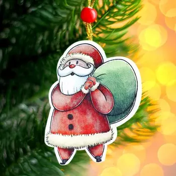 Подвеска новогодняя деревянная «Дед мороз с подарками» 0,5×5,5×7,7 см