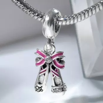 Подвеска "Пуанты", цвет бело-розовый в серебре