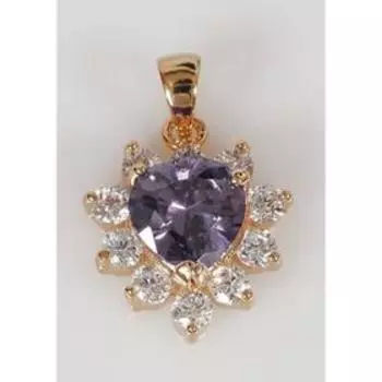 Подвеска с аметистом "Сердце в стразах", позолота с родированием