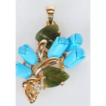 Подвеска с бирюзой и нефритом "Букет роз"