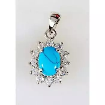 Подвеска с бирюзой "Малый овал в цирконах", родирование