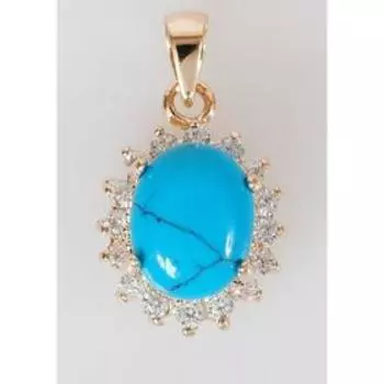 Подвеска с бирюзой "Овал в цирконах", позолота с родированием