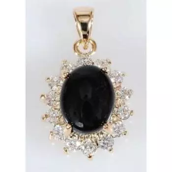 Подвеска с черным ониксом "Овал в цирконах", позолота с родированием