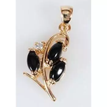 Подвеска с черным ониксом "Рис" с цирконом