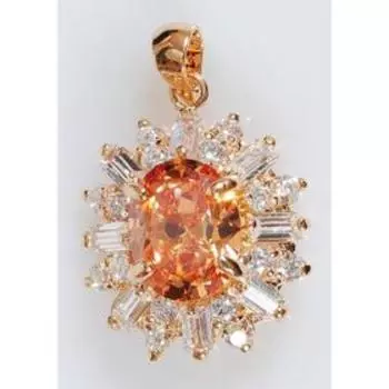 Подвеска с фианитом шампань "Двойные цирконы", позолота с родированием