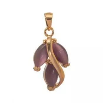 Подвеска с фиолетовым кошачьим глазом "Большой рис", позолота с родированием