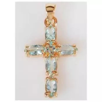 Подвеска с голубым фианитом "Крест миледи", позолота с родированием