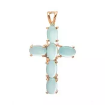 Подвеска с голубым кошачьим глазом "Крест", позолота с родированием