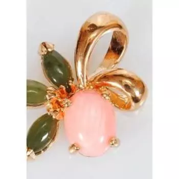Подвеска с кораллом и нефритом "Гладкий", позолота с родированием