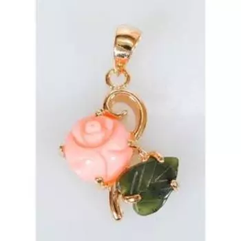 Подвеска с кораллом и нефритом "Роза" резная с листом