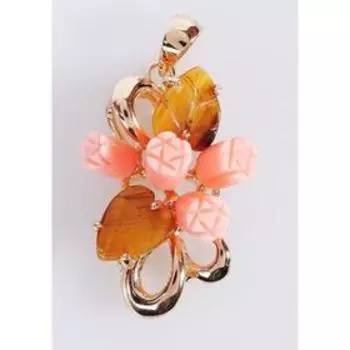 Подвеска с кораллом и тигровым глазом "Розы" дуги, позолота с родированием