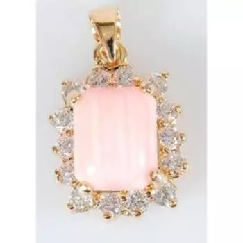 Подвеска с кораллом "Квадрат в цирконах", позолота с родированием