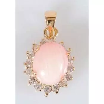 Подвеска с кораллом "Овал в цирконах", позолота с родированием