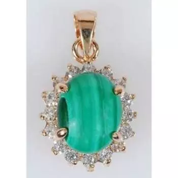 Подвеска с малахитом "Овал в цирконах", позолота с родированием