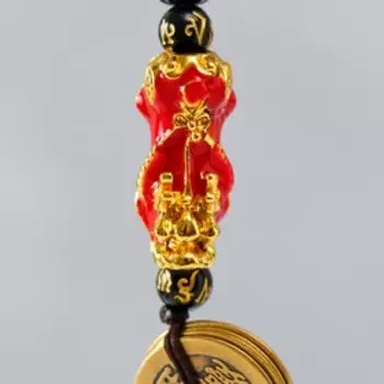 Подвеска с монетой "Дракон" красный 12х1,5 см