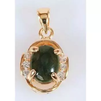 Подвеска с нефритом "Овал цирконы сбоку", позолота с родированием