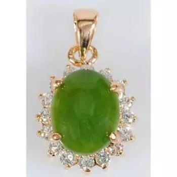 Подвеска с нефритом "Овал в цирконах", позолота с родированием