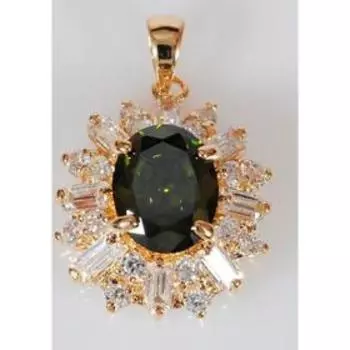 Подвеска с перидотом "Двойные цирконы", позолота с родированием