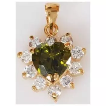 Подвеска с перидотом "Сердце в стразах", позолота с родированием