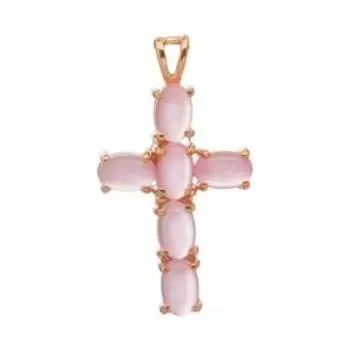 Подвеска с розовым кошачьим глазом "Крест", позолота с родированием