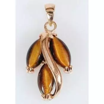 Подвеска с тигровым глазом "Большой рис", позолота с родированием