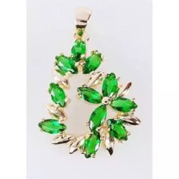 Подвеска с зеленым фианитом "Камелия", позолота с родированием