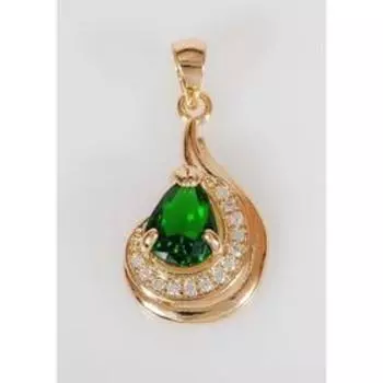 Подвеска с зеленым фианитом "Капля росы", позолота с родированием