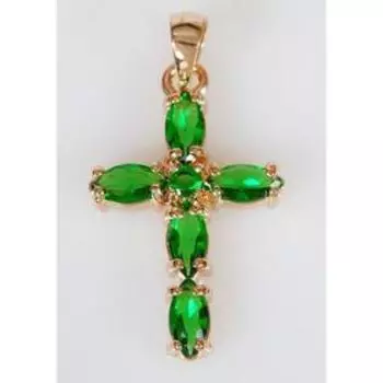 Подвеска с зеленым фианитом "Крест миледи", позолота с родированием