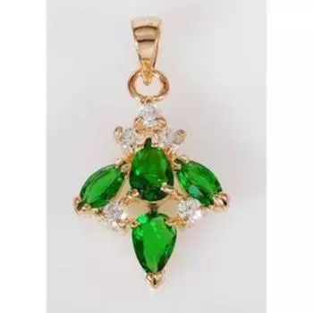 Подвеска с зеленым фианитом "Квартет", позолота с родированием