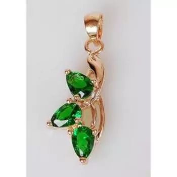 Подвеска с зеленым фианитом "Трехлистник", позолота с родированием