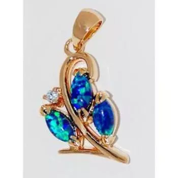 Подвеска с зеленым опалом "Рис", позолота с родированием с цирконом