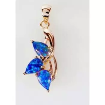 Подвеска с зеленым опалом "Трехлистник", позолота с родированием